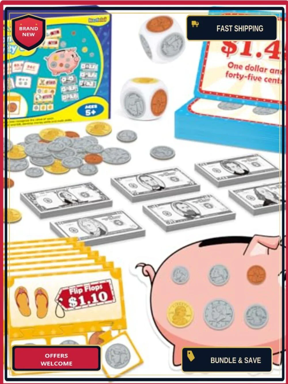 Kids Money Set - 140 PCS Play Bills & Coins, Math Manipulatives, Pretend Play,